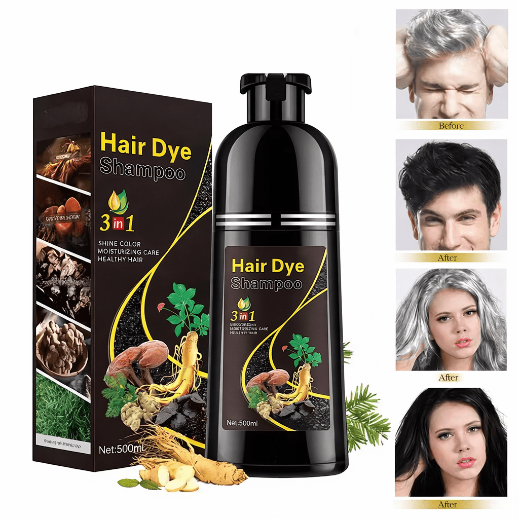 Shampoing Colorant 3-en-1 – Noir Naturel | Anti Cheveux Blancs + Soin + Brillant 500 ML - BONDABOU SHOP