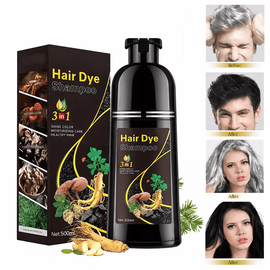Shampoing Colorant 3-en-1 – Noir Naturel | Anti Cheveux Blancs + Soin + Brillant 500 ML - BONDABOU SHOP